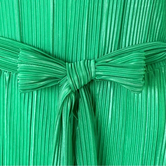 DKNY Satin Pleated Dress Ruched Sleeve Crew Neck Tie-Waist A-Line Pullover Style - Picture 3 of 16